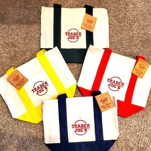 Trader Joes Mini Canvas Tote Bag- D Blue, Yellow, Red, D Green